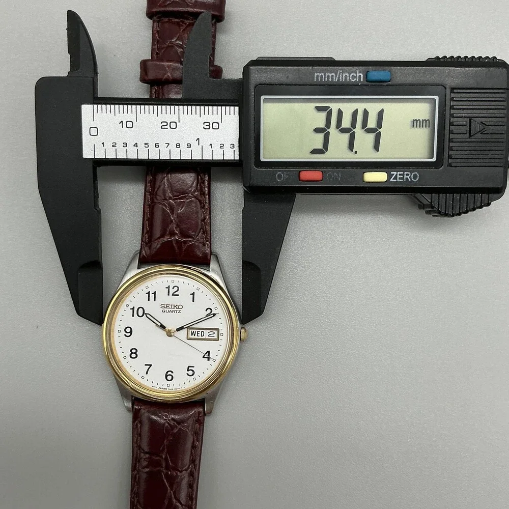 Vintage Seiko 7N43-8A39 Mens Watch 34mm Two Tone Leather Day Date New Battery